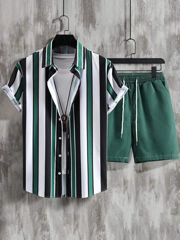 Striped Shirt With Drawstring Shorts