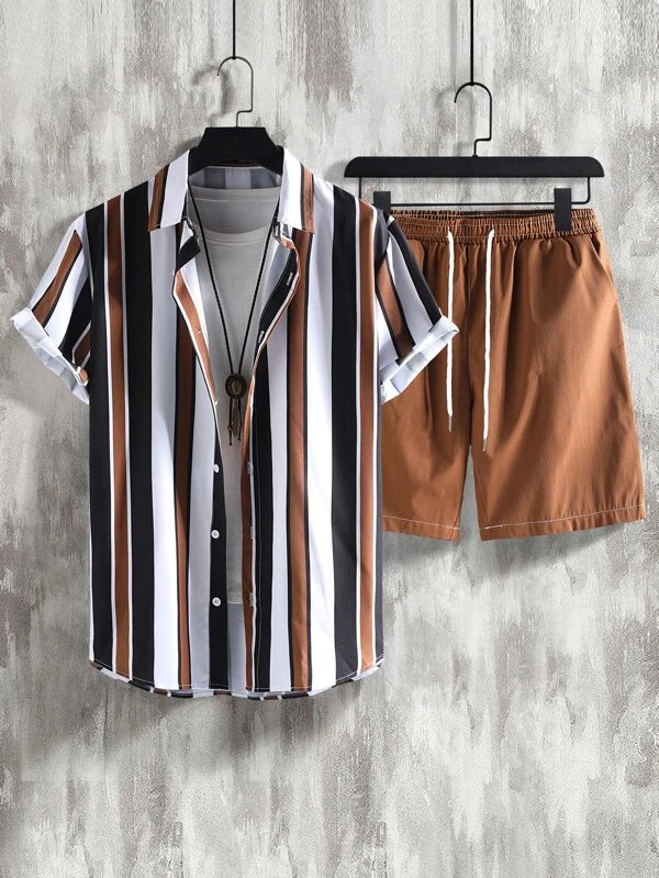 Striped Shirt With Drawstring Shorts