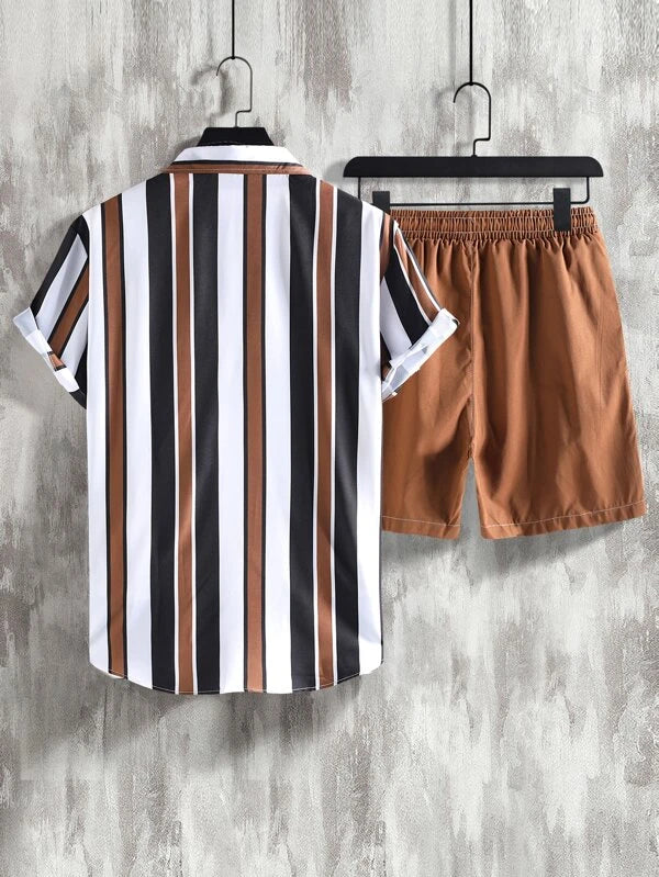 Striped Shirt With Drawstring Shorts