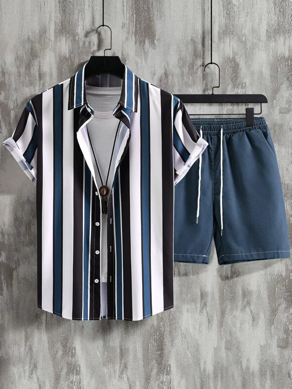 Striped Shirt With Drawstring Shorts