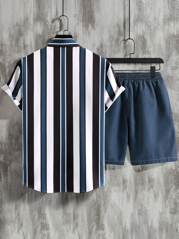 Striped Shirt With Drawstring Shorts