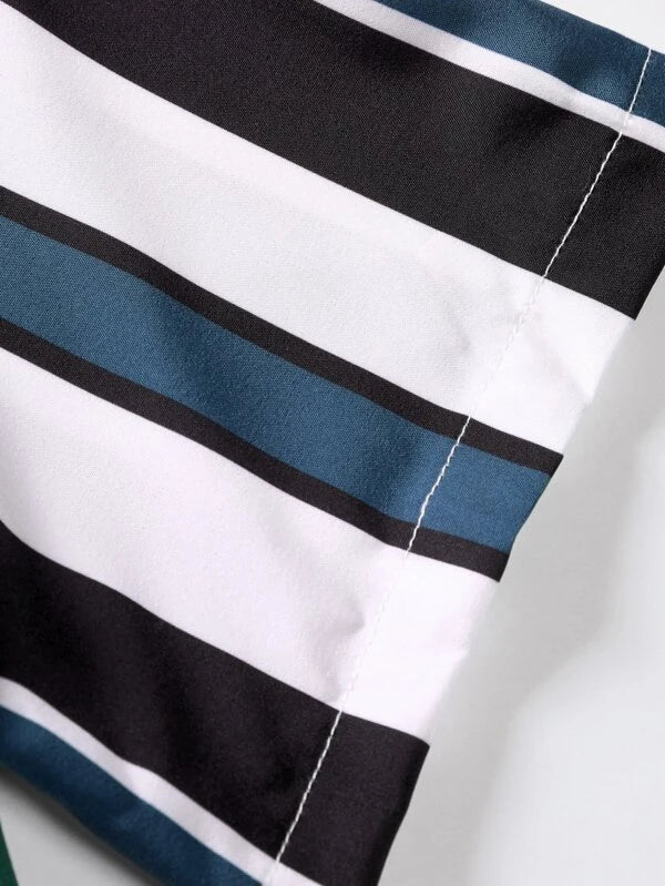 Striped Shirt With Drawstring Shorts