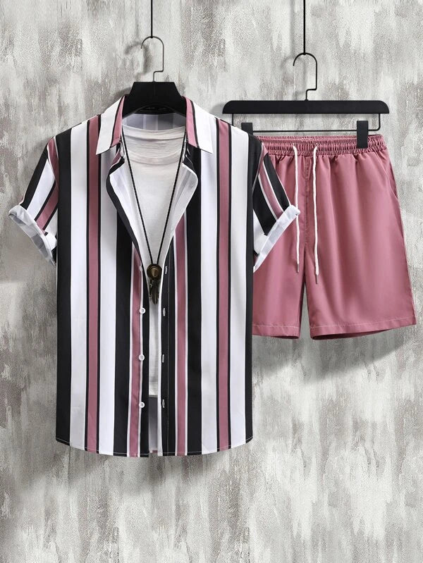 Striped Shirt With Drawstring Shorts