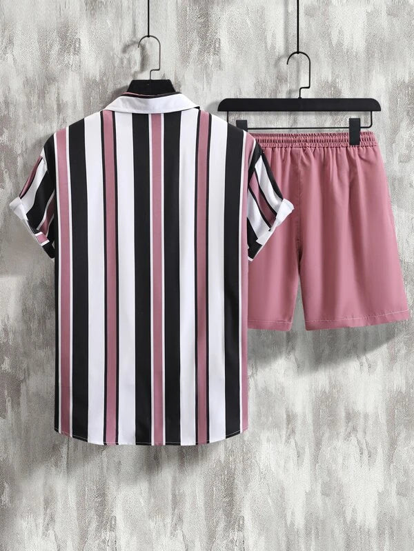 Striped Shirt With Drawstring Shorts