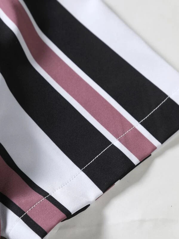 Striped Shirt With Drawstring Shorts