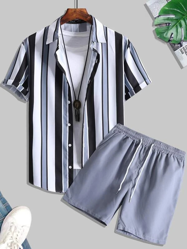 Striped Shirt With Drawstring Shorts