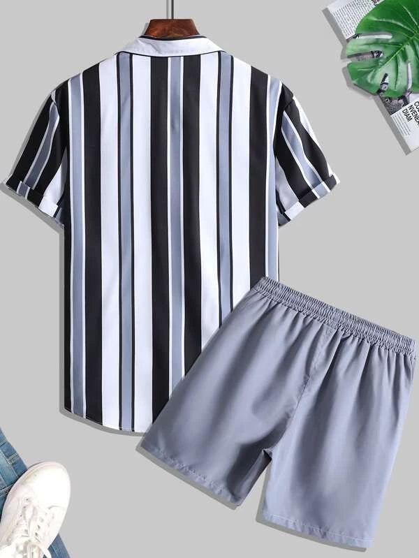 Striped Shirt With Drawstring Shorts