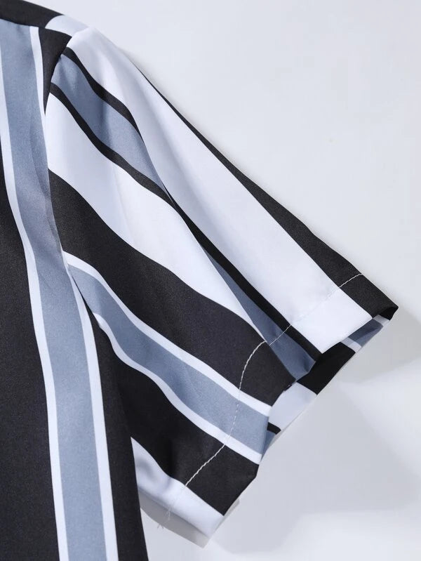 Striped Shirt With Drawstring Shorts