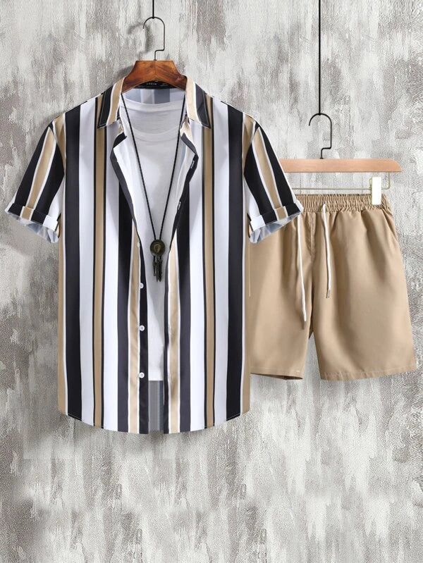 Striped Shirt With Drawstring Shorts