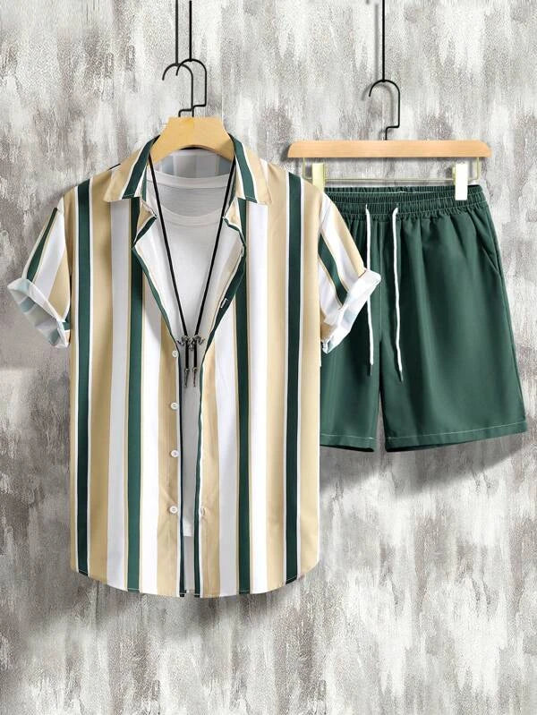 Striped Shirt With Drawstring Shorts