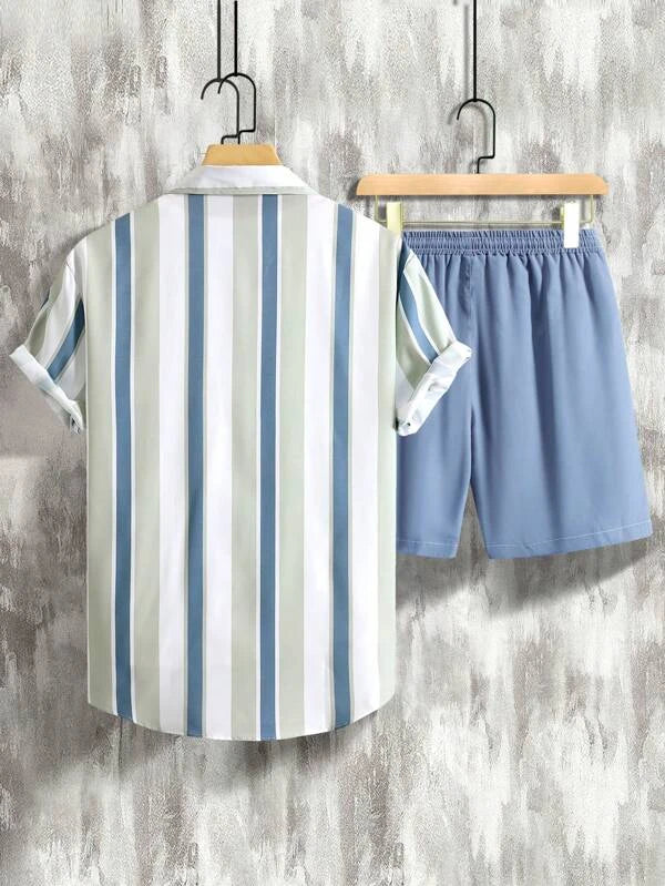 Striped Shirt With Drawstring Shorts