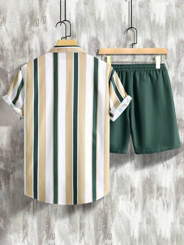 Striped Shirt With Drawstring Shorts