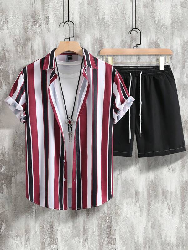Striped Shirt With Drawstring Shorts
