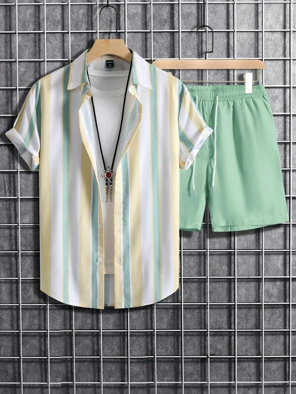 Striped Shirt With Drawstring Shorts