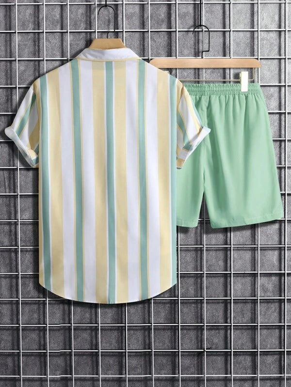 Striped Shirt With Drawstring Shorts