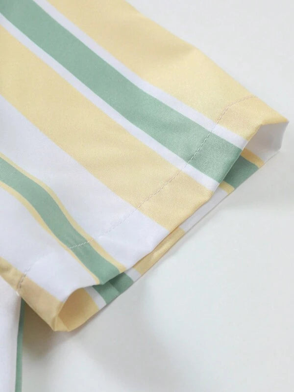 Striped Shirt With Drawstring Shorts