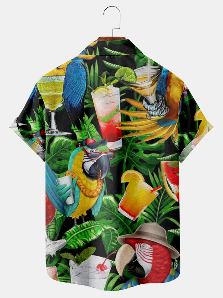 Parrot Cocktail Hawaiian Casual Short Sleeve