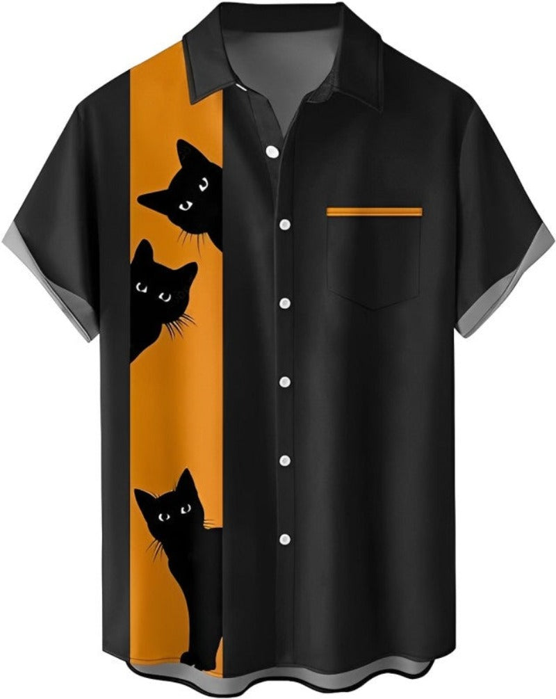 Men's Halloween Cat Graphic Printed Shirt