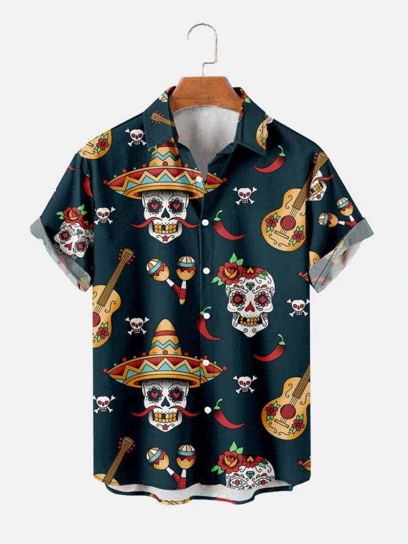 Men's Vintage Skull Pattern Short Sleeve Shirt