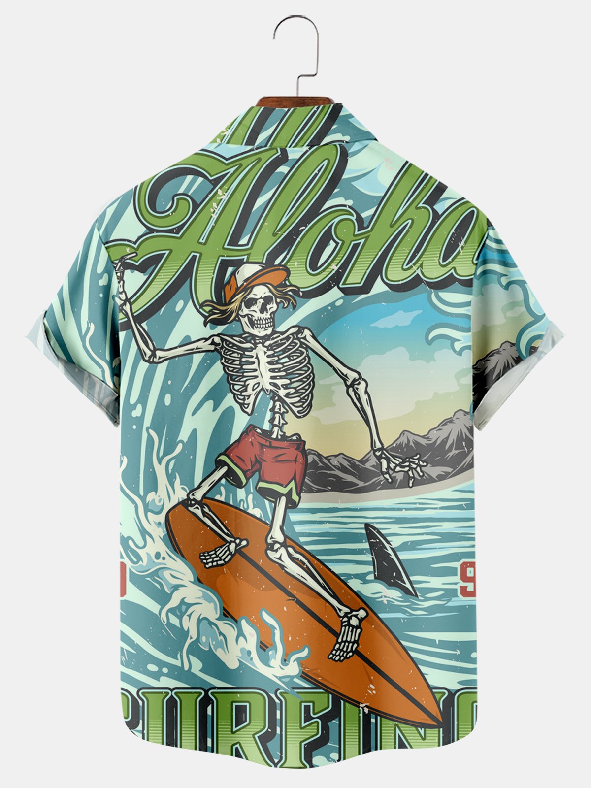 Cartoon Aloha Surfing Print Short Sleeve Shirt
