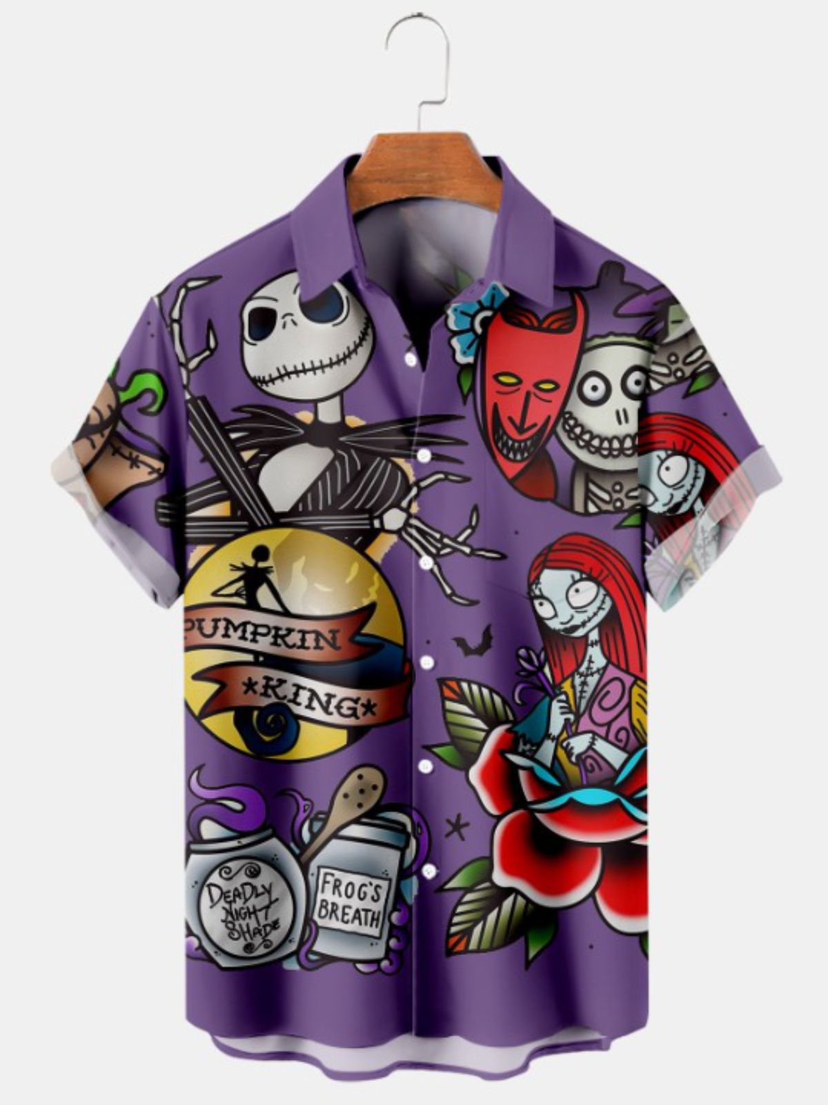 Cartoon Pumpkin Jack Print Short Sleeve Shirt