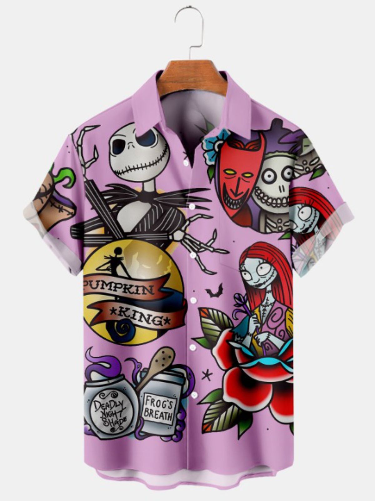 Cartoon Pumpkin Jack Print Short Sleeve Shirt