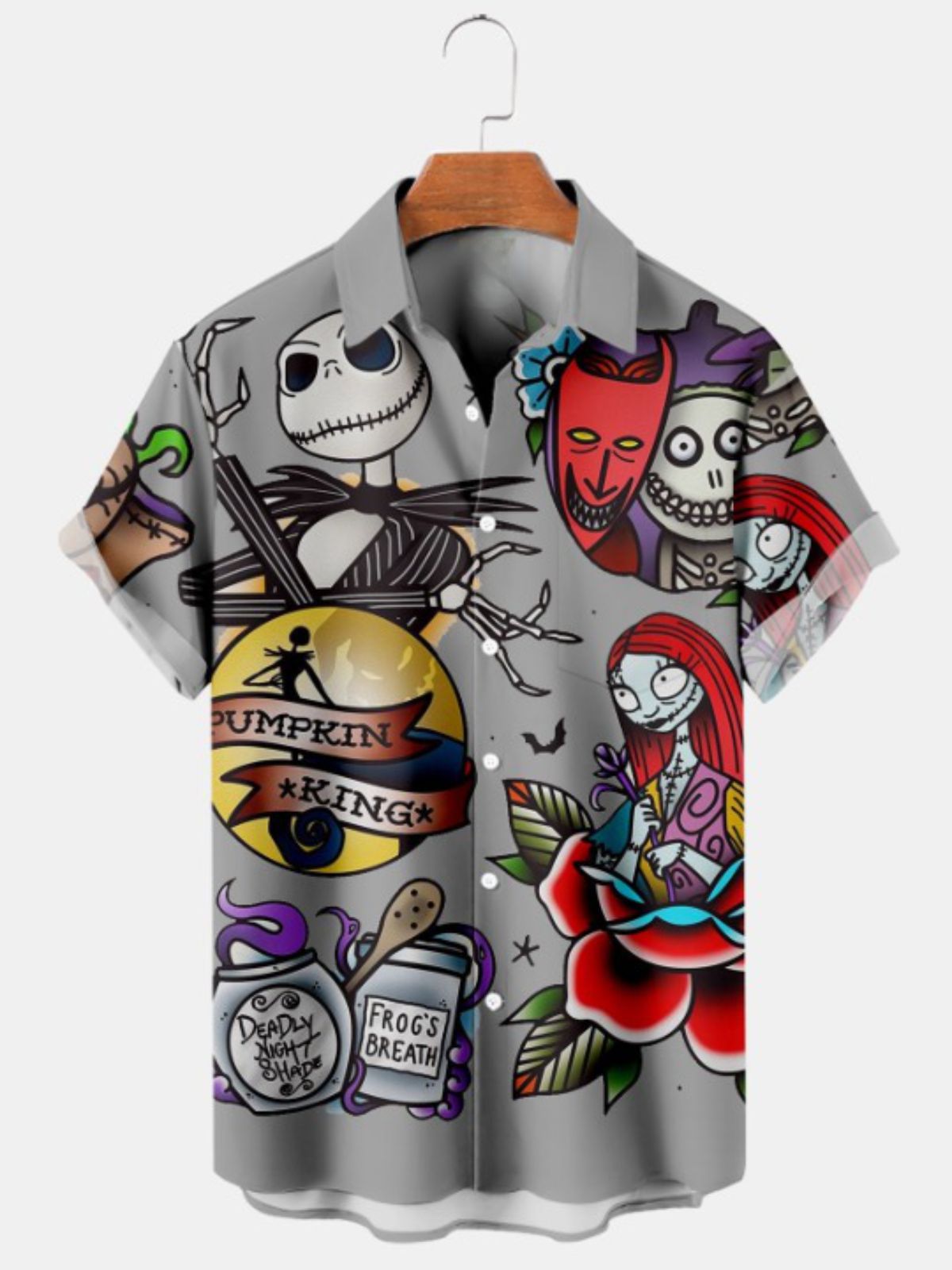 Cartoon Pumpkin Jack Print Short Sleeve Shirt