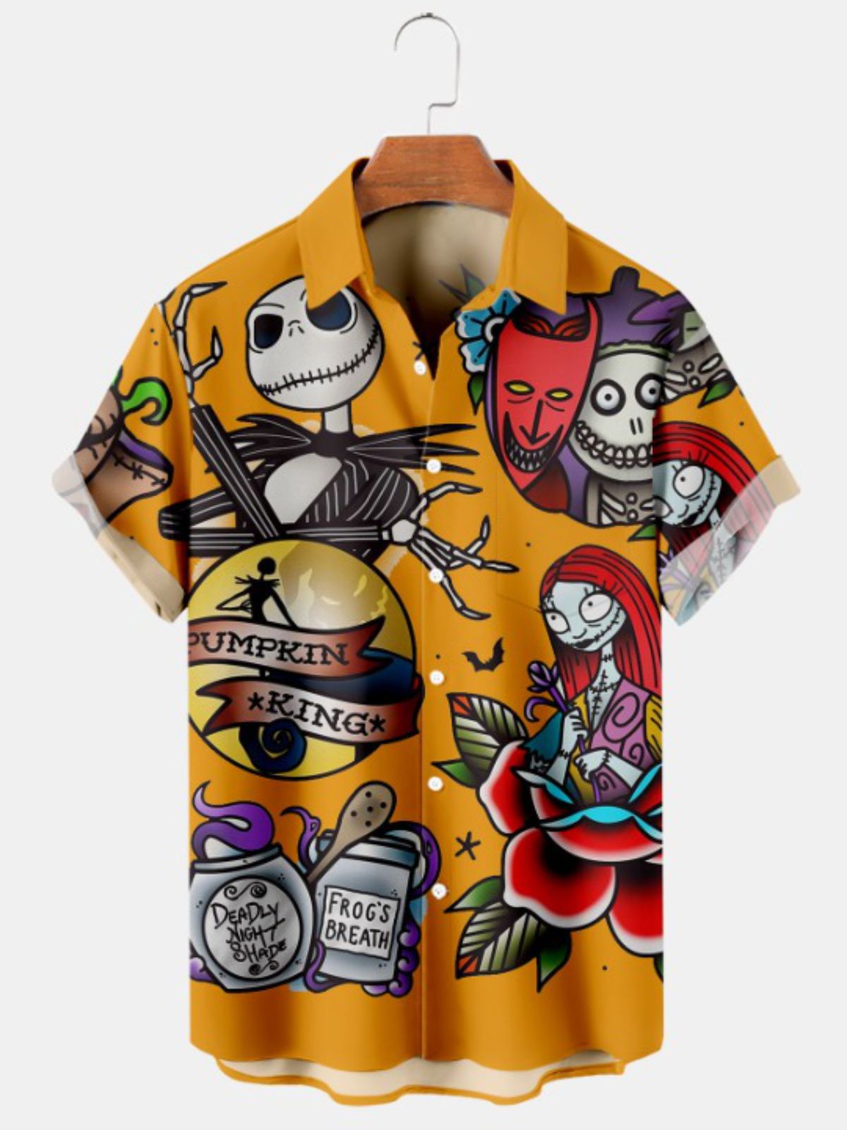 Cartoon Pumpkin Jack Print Short Sleeve Shirt
