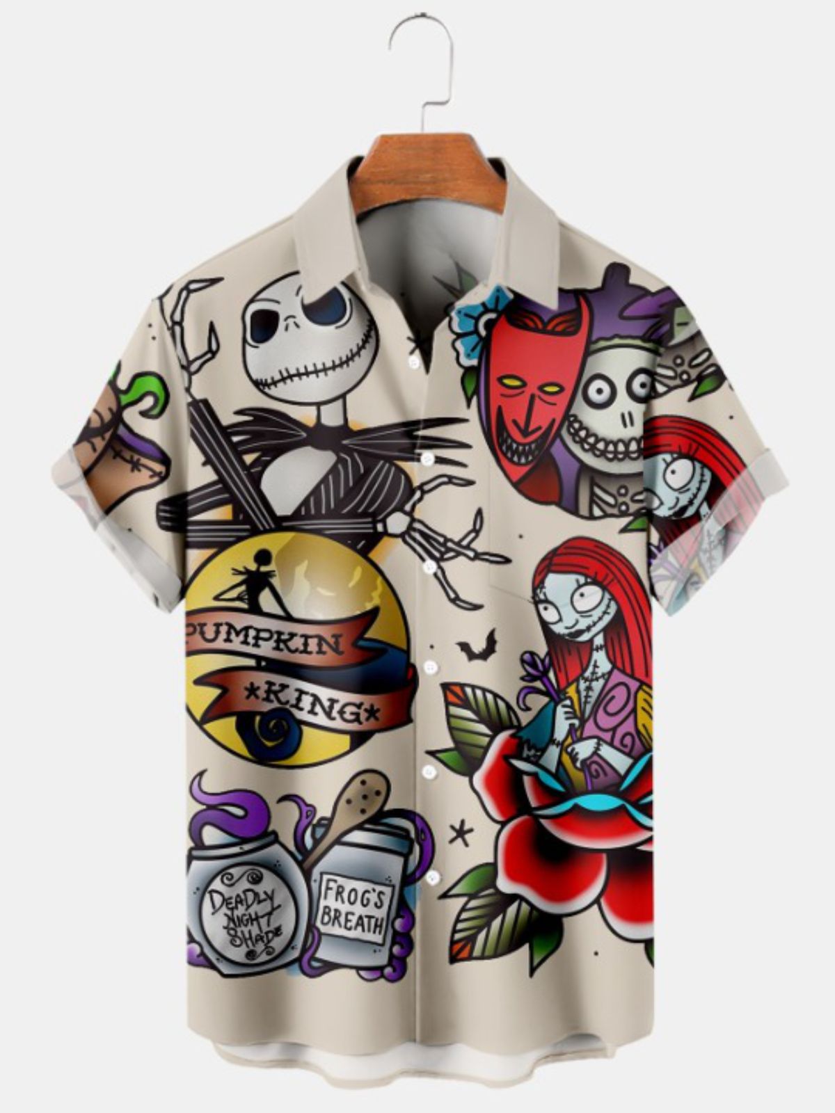 Cartoon Pumpkin Jack Print Short Sleeve Shirt