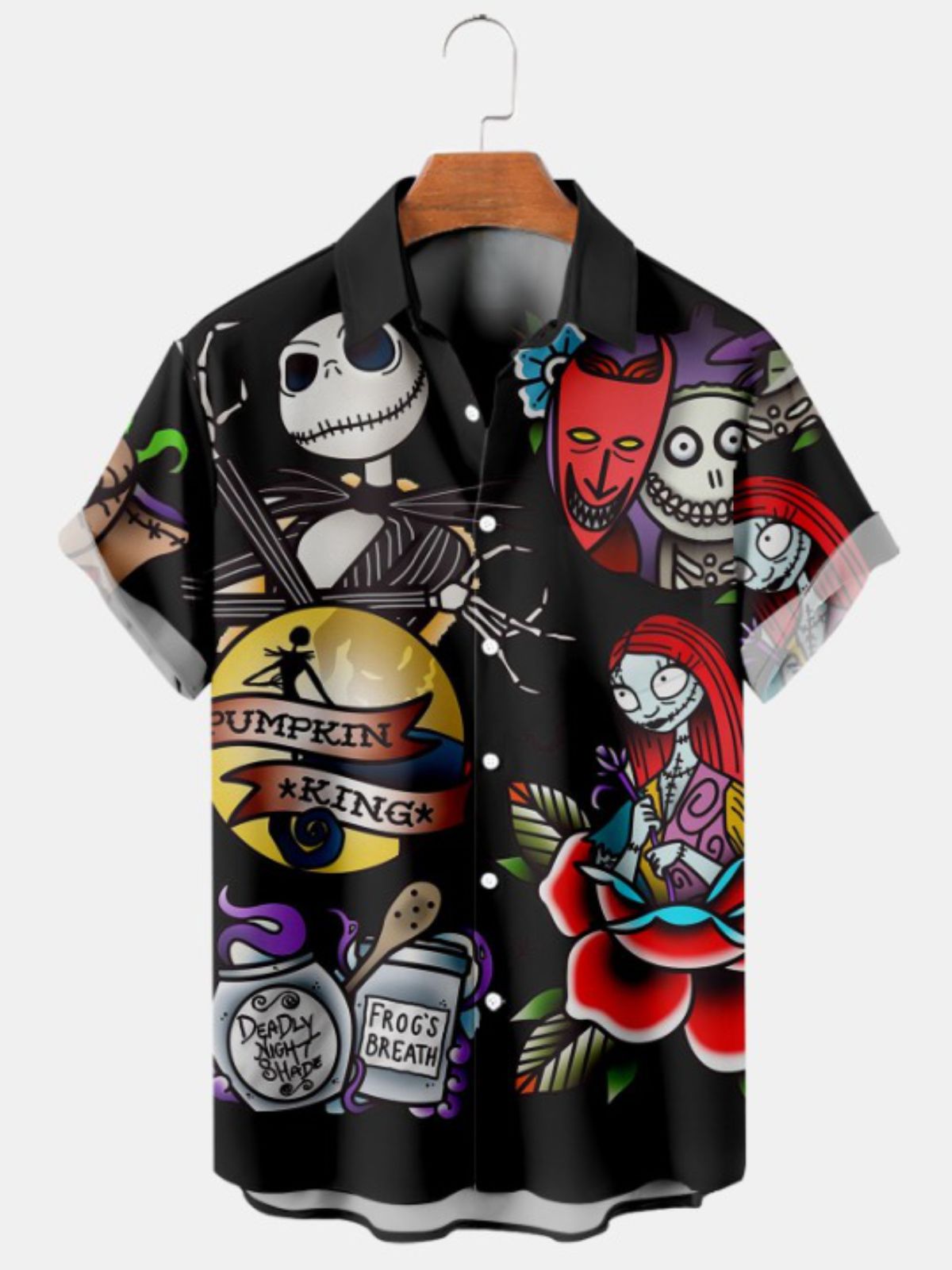Cartoon Pumpkin Jack Print Short Sleeve Shirt