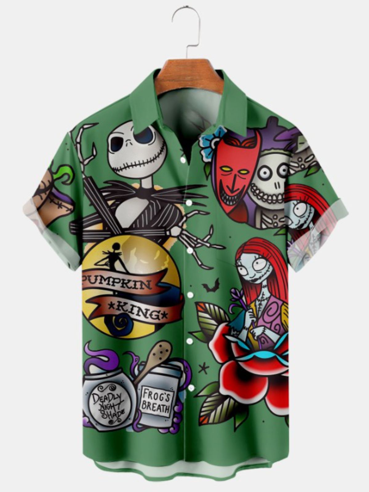 Cartoon Pumpkin Jack Print Short Sleeve Shirt
