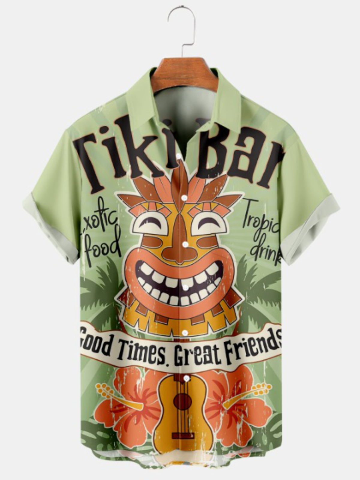 Casual Hawaiian Mask Print Short Sleeve Shirt