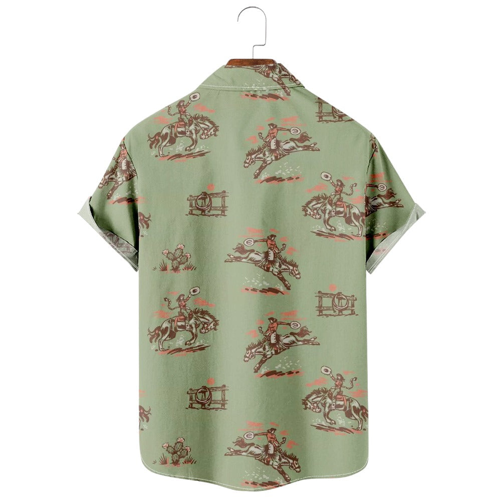 Casual Western Denim Print Lapel Shirt