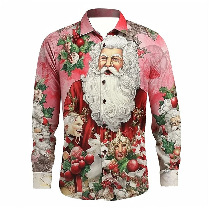Christmas Festive Holly And Santa Print Shirt