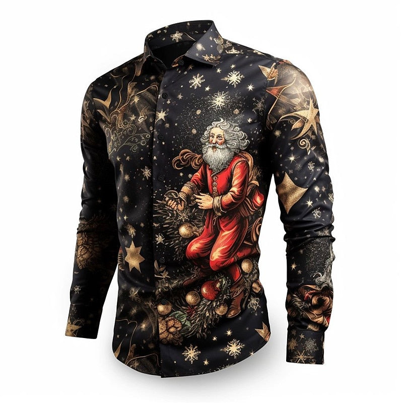 Christmas Santa Claus Patterned Long Sleeve Shirt