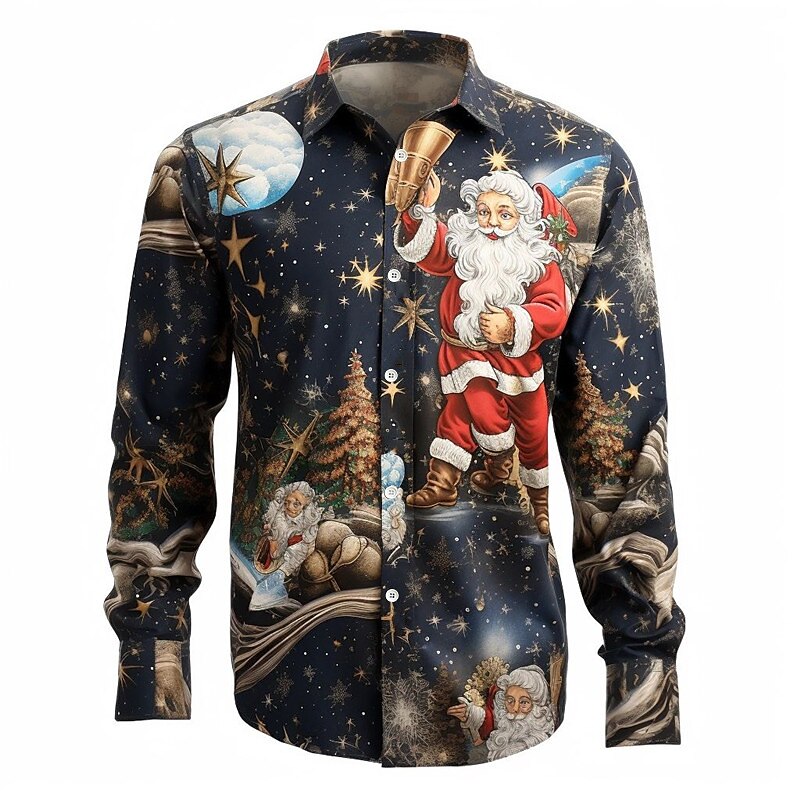 Christmas Santa Print Casual Shirt