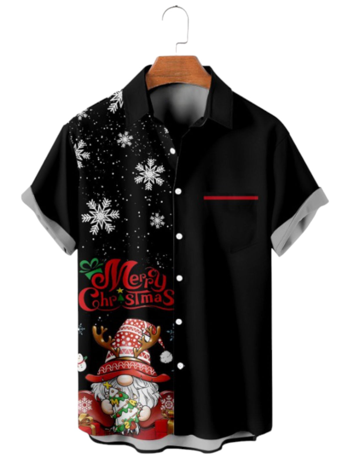 Christmas Snowflake Elf Printed Short Sleeve Shirt