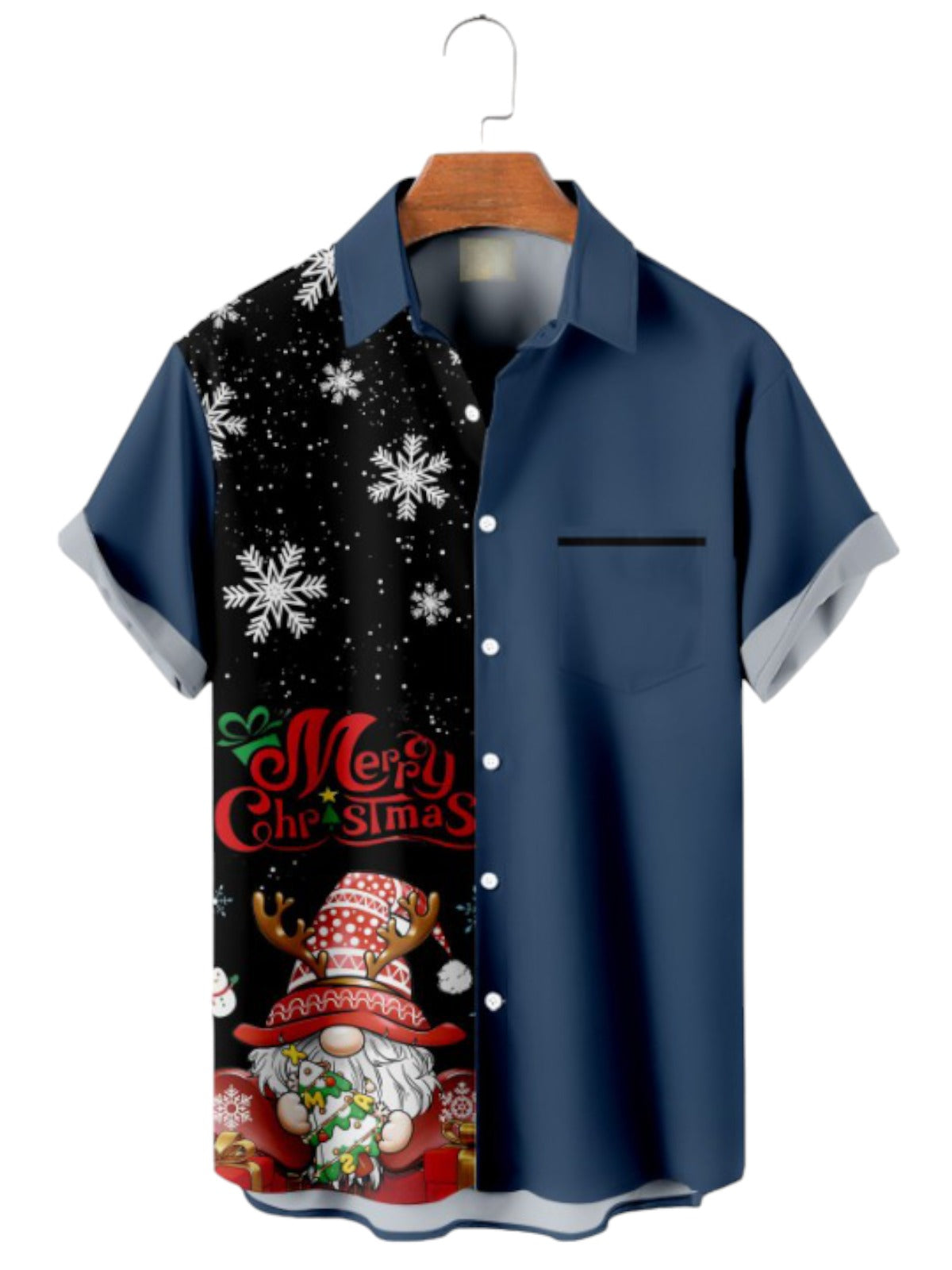 Christmas Snowflake Elf Printed Short Sleeve Shirt