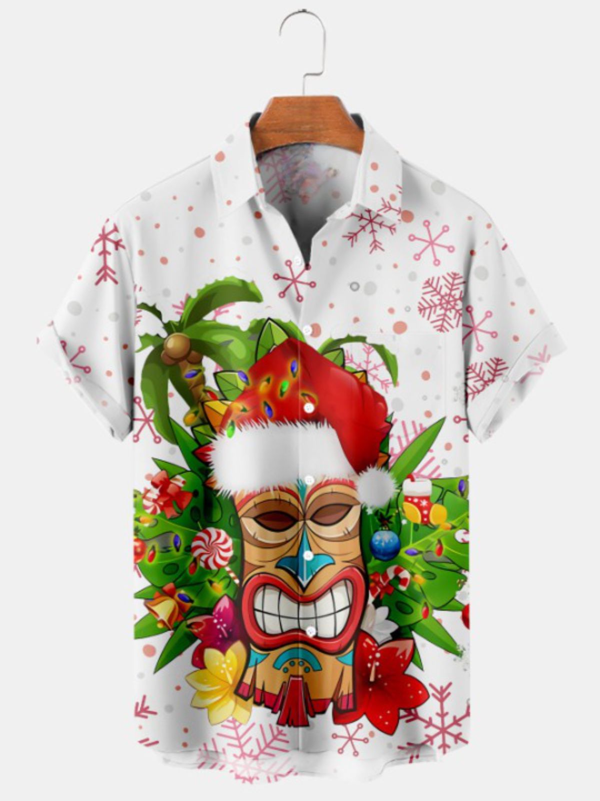 Christmas Tiki Print Short Sleeve Shirt