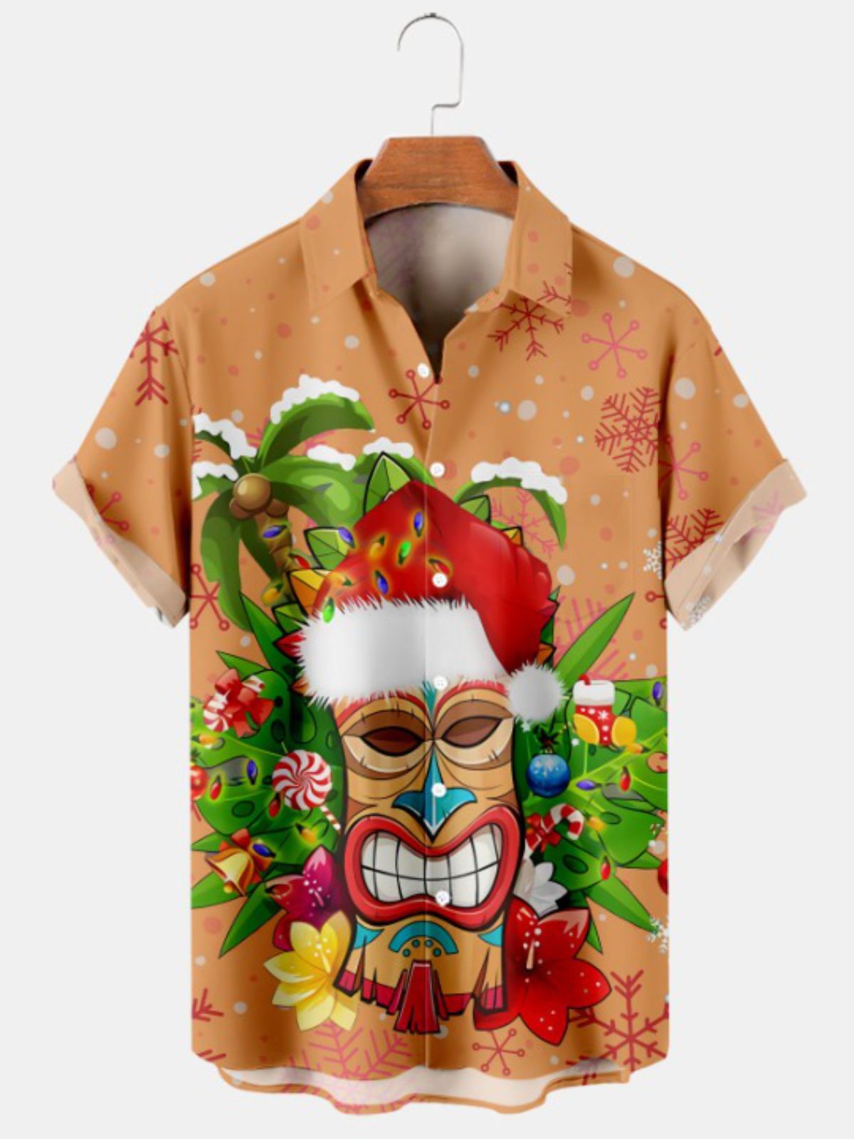 Christmas Tiki Print Short Sleeve Shirt