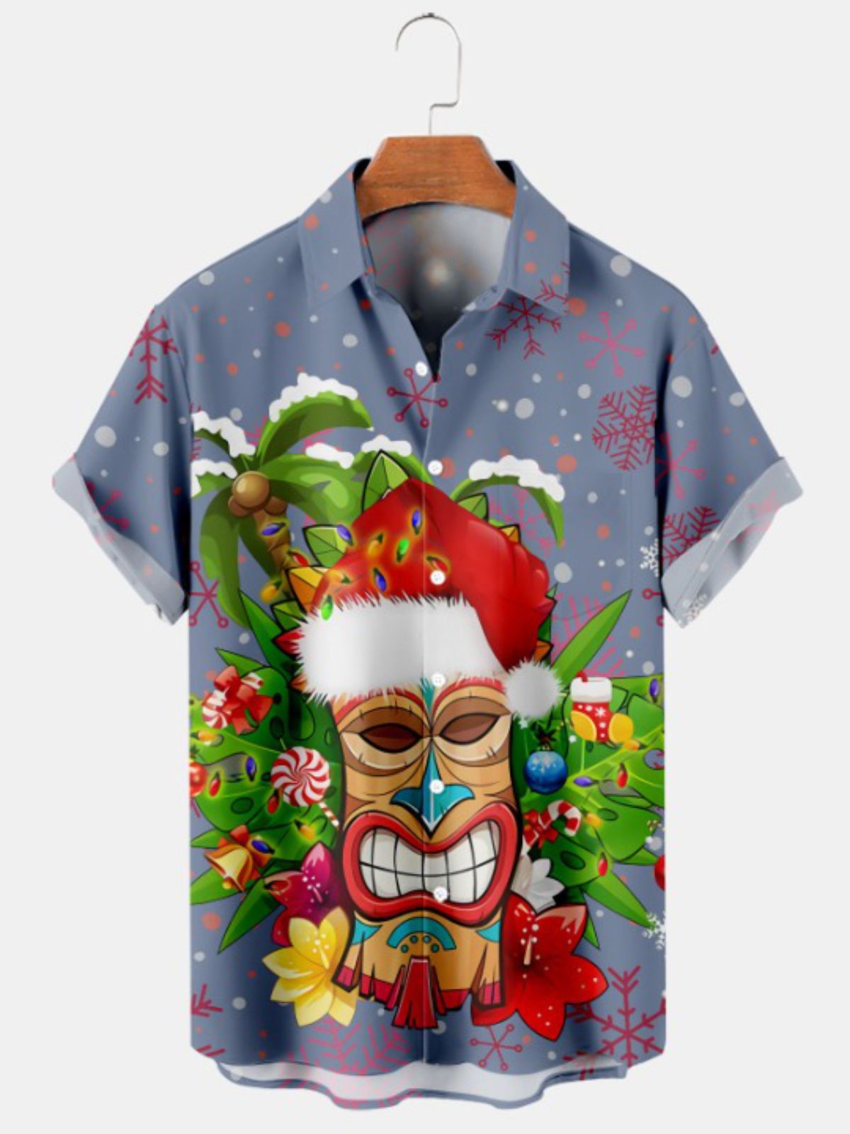 Christmas Tiki Print Short Sleeve Shirt