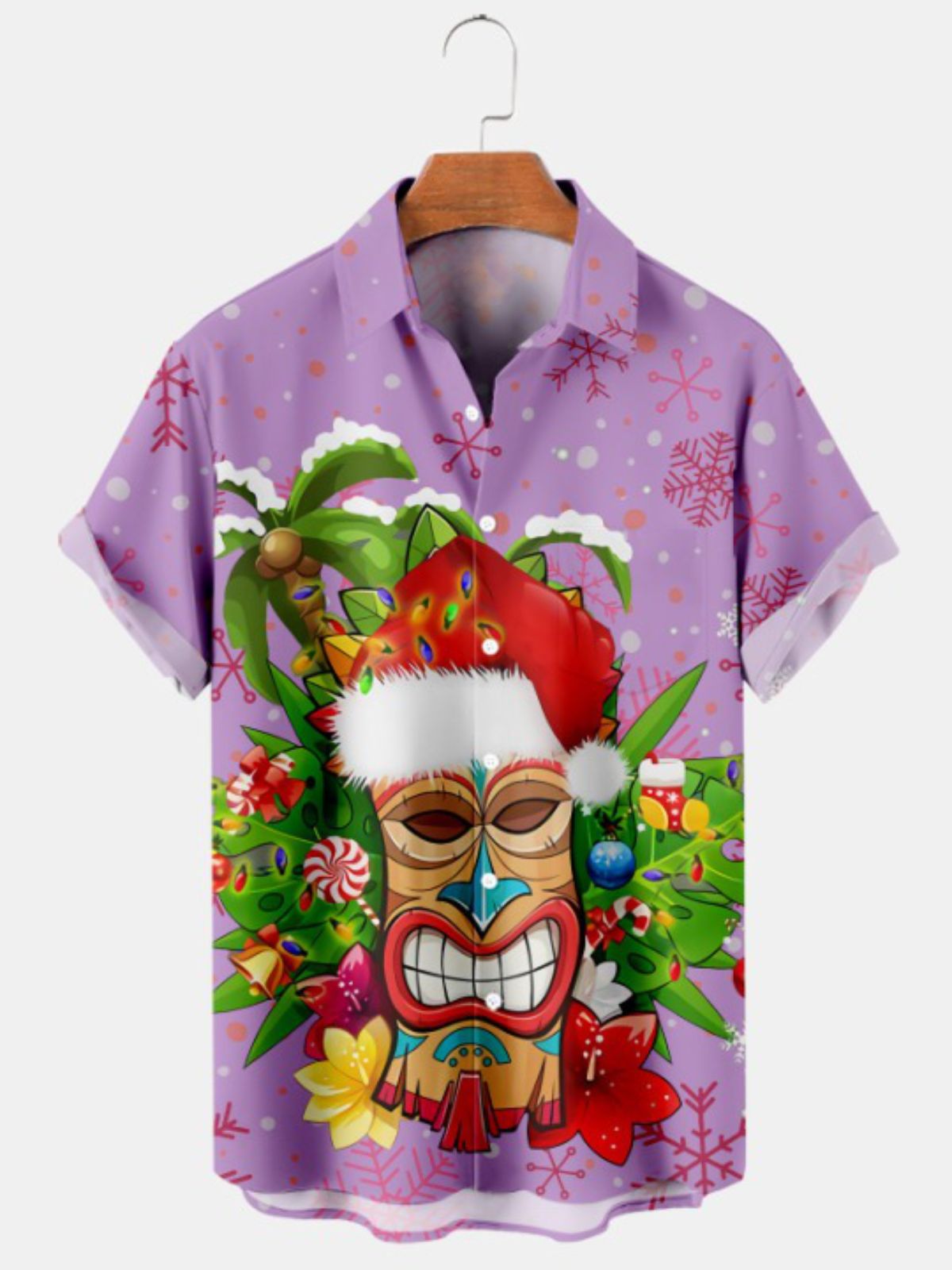 Christmas Tiki Print Short Sleeve Shirt