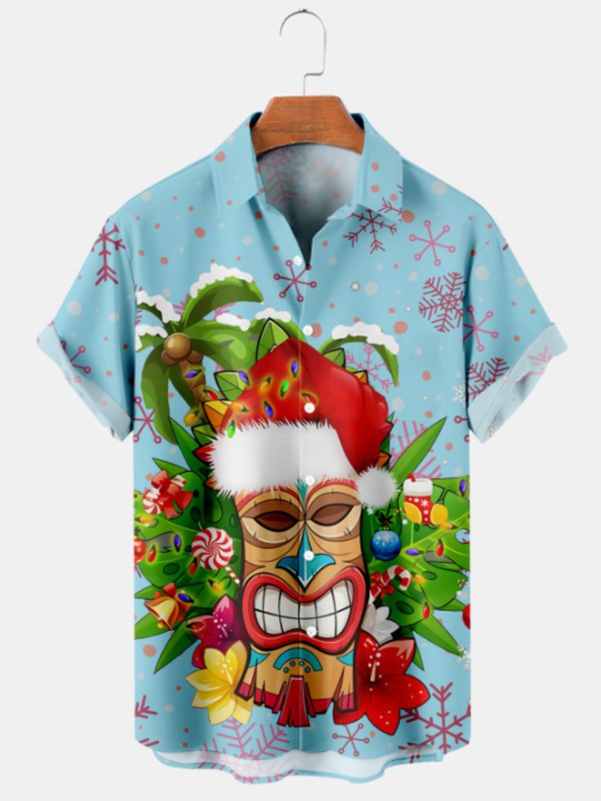 Christmas Tiki Print Short Sleeve Shirt