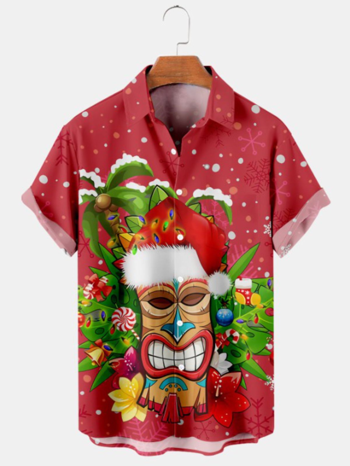 Christmas Tiki Print Short Sleeve Shirt