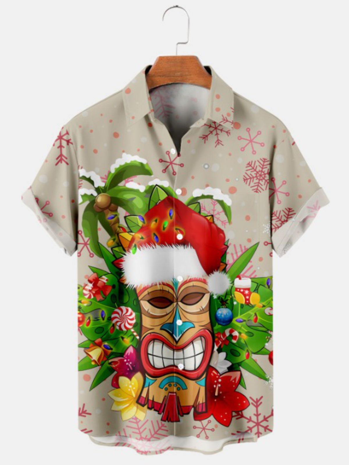 Christmas Tiki Print Short Sleeve Shirt