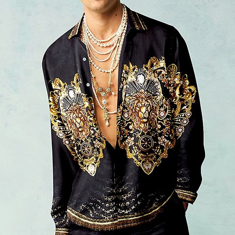 Floral Totem Print Long Sleeve Party Shirt