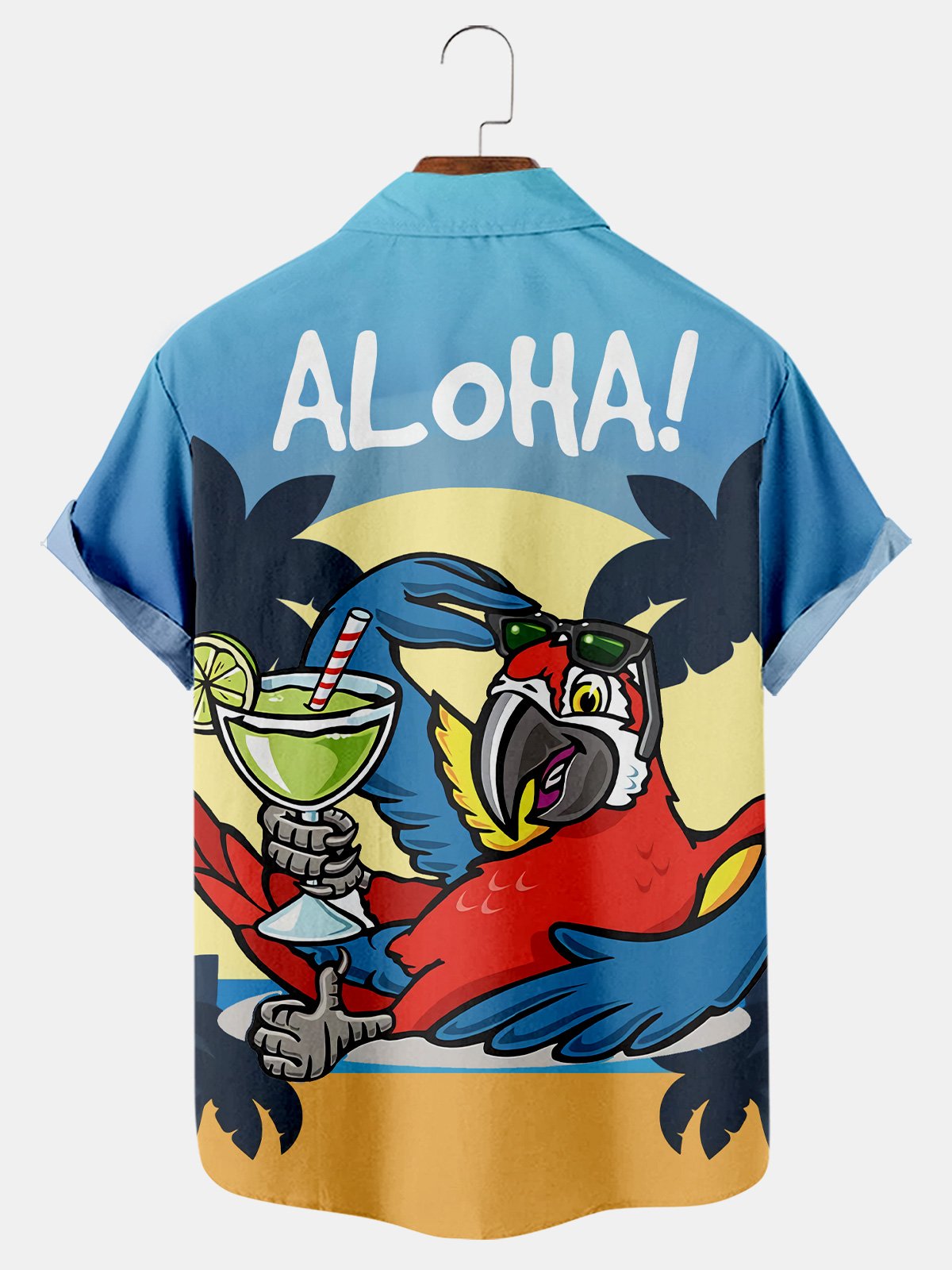 Fun Parrot Cocktail Print Casual Short Sleeve Shirt