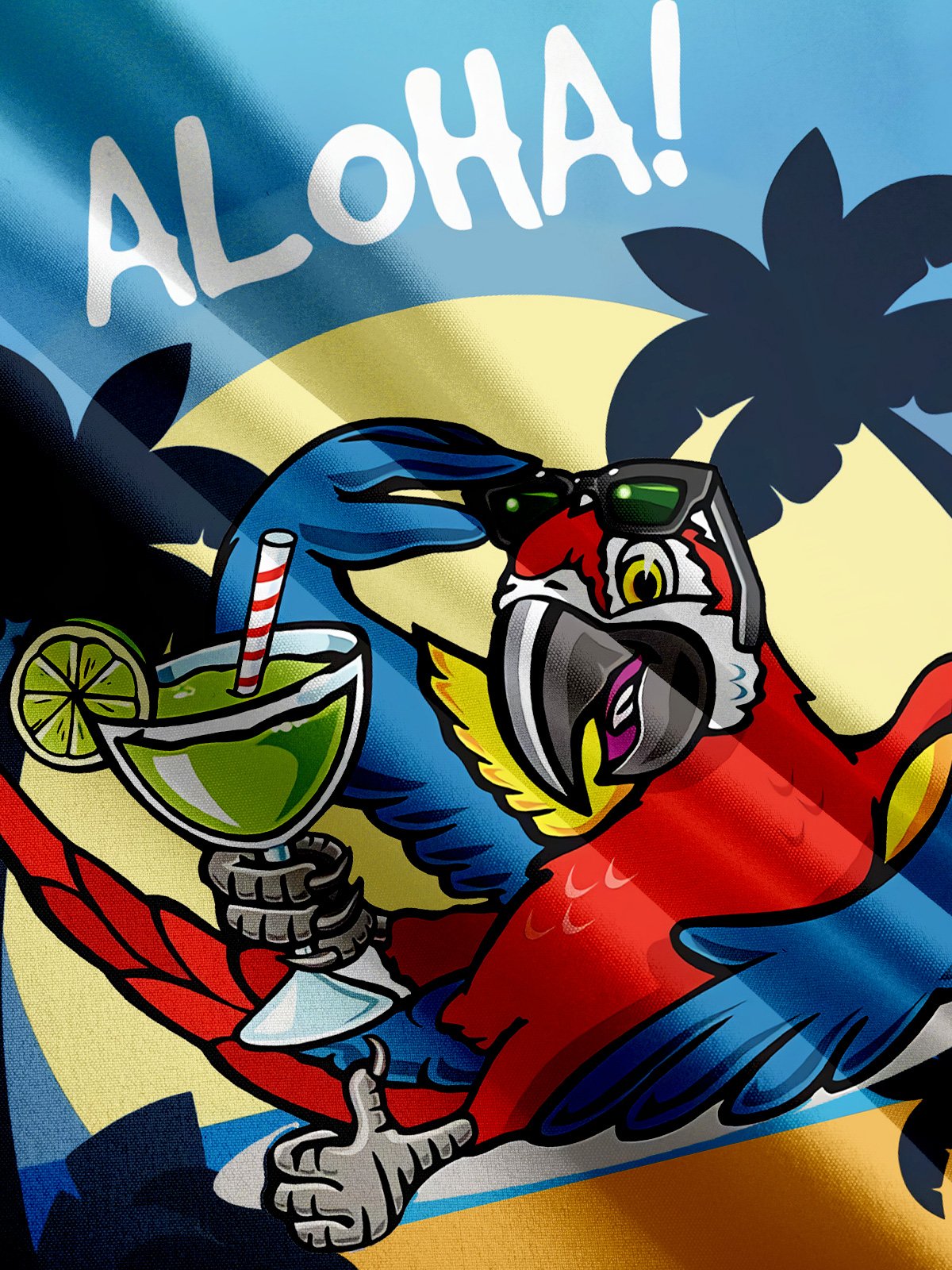 Fun Parrot Cocktail Print Casual Short Sleeve Shirt