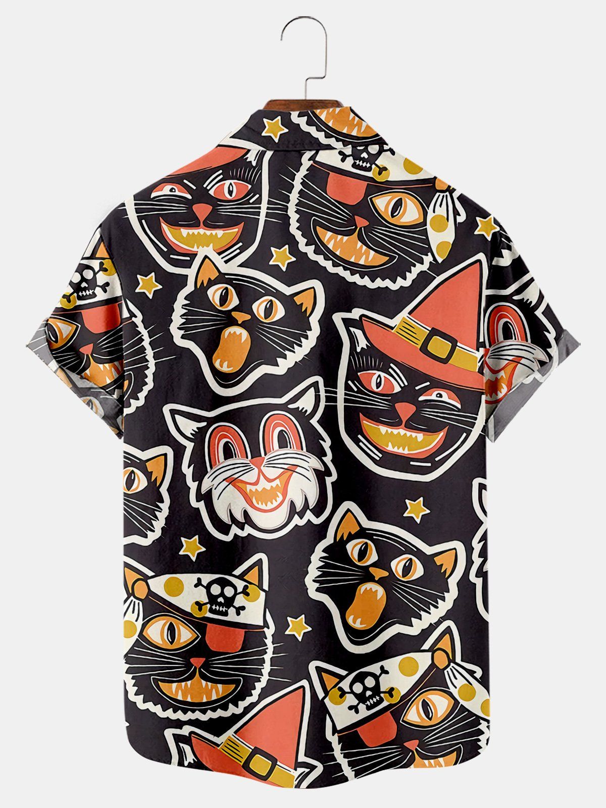 Halloween Fun Pirate Cat Print Short Sleeve Shirt
