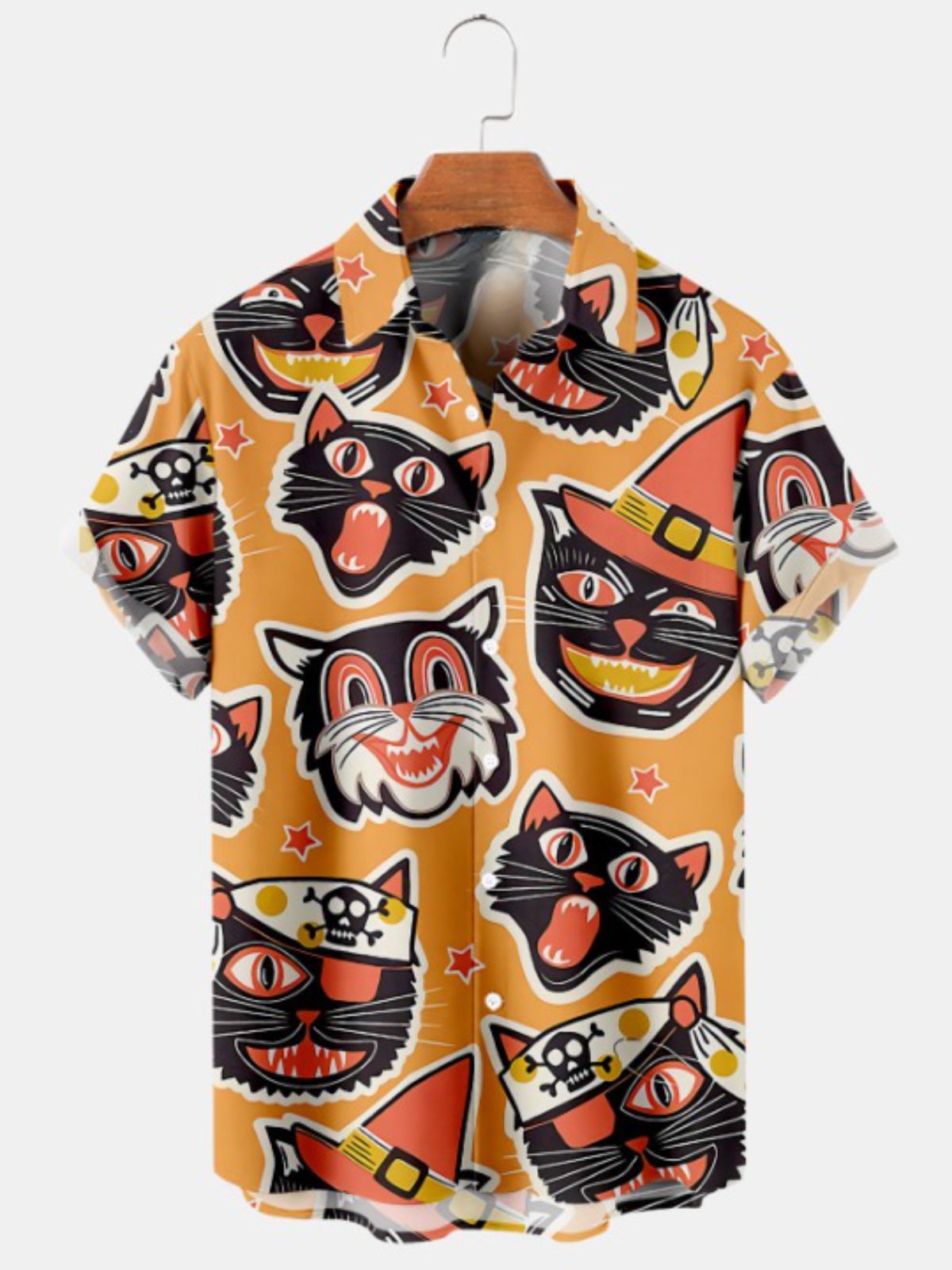 Halloween Fun Pirate Cat Print Short Sleeve Shirt